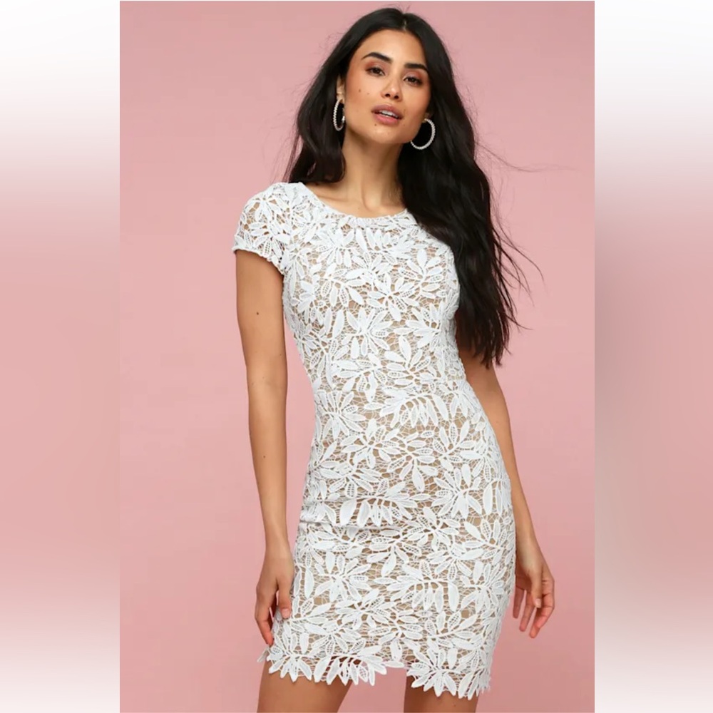 Lulu's Right Sheer, Right Now White Lace Bodycon Dress